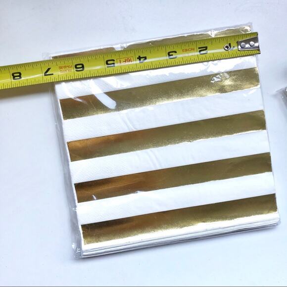 3/$20 NEW White Gold Silver Party Metallic Holigraphic Striped Paper Napkins s/3 - Picture 4 of 5